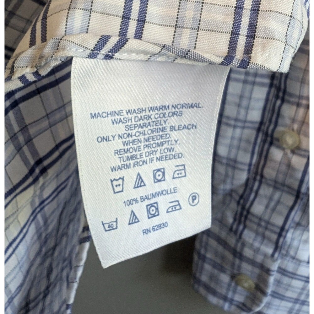 Lands' End Mens Large 16 Blue Check Dress Shirt Button Up Cotton Long Sleeve 1/2 - Picture 4 of 5